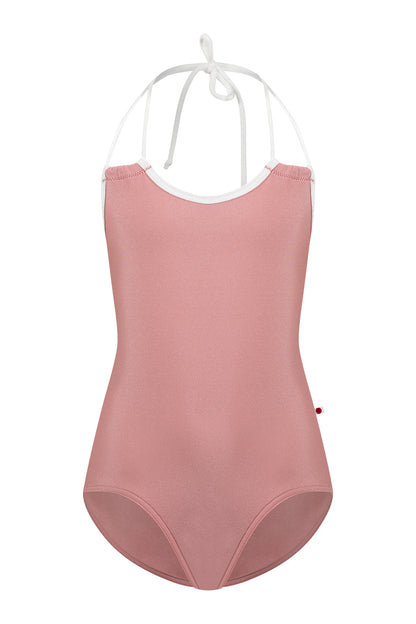 Kids Julia leotard in N-Antique Rose body color with V-White trim color