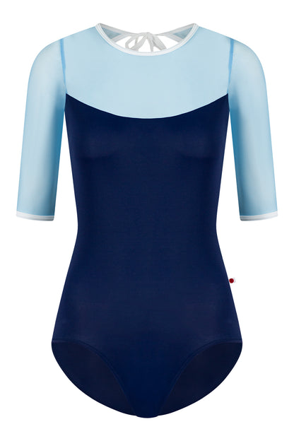 Olivia leotard in T-Cosmo body color with Mesh Glacier top color & half sleeves and T-White trim color