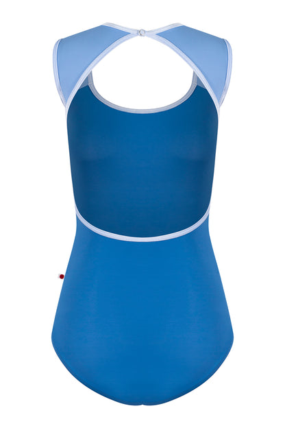 Lauren leotard in T-Lapis body color with T-Paradise top color and V-Serenade trim color