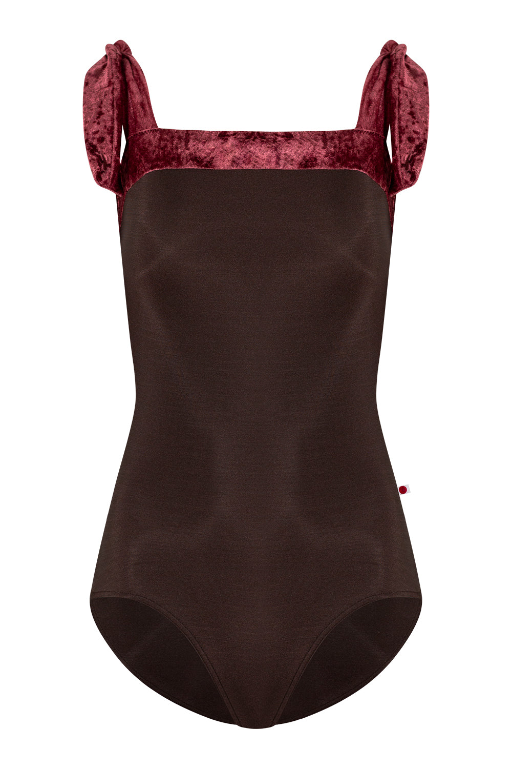 Mimi leotard in N-Espresso body color with CV-Garnet top color