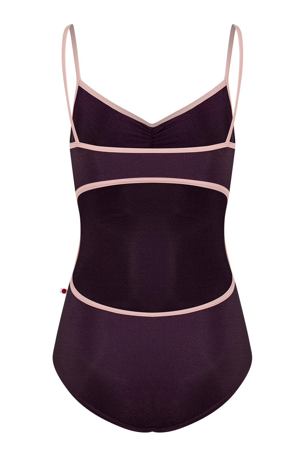 Kiki pinch leotard in N-Eggplant body color with T-Petal trim color