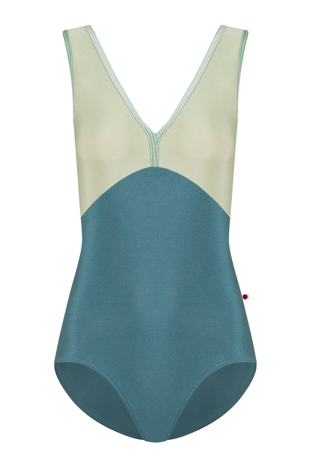 Alicia leotard in N-Frost body color with N-Ginko & Mesh Whisper top color and V-Meadow trim color 
