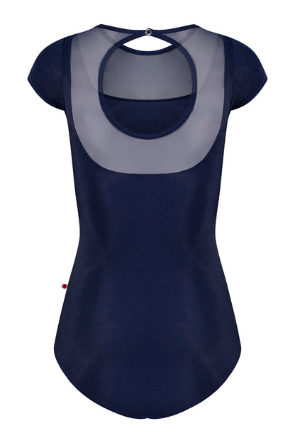 Cynthia leotard in N-Dark Blue body color with Mesh Dark Blue top color and N-Dark Blue trim color & short sleeves