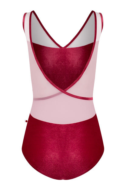 Masha leotard in V-Cerise body color with Mesh Rose top color and V-Cerise trim color