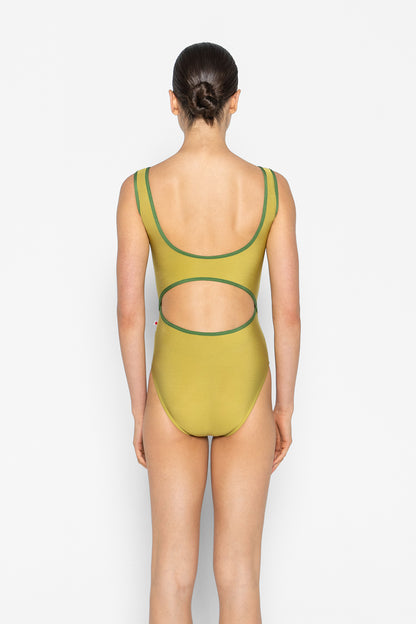 Veronique leotard in N-Cricket body color with N-Lucky trim color