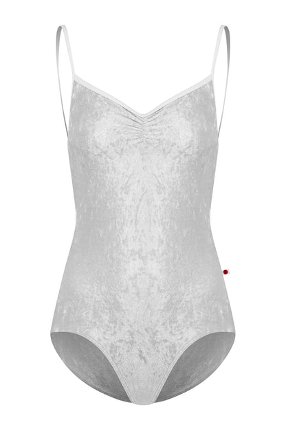 Daniela pinch leotard in CV-Silver body color with T-White trim color