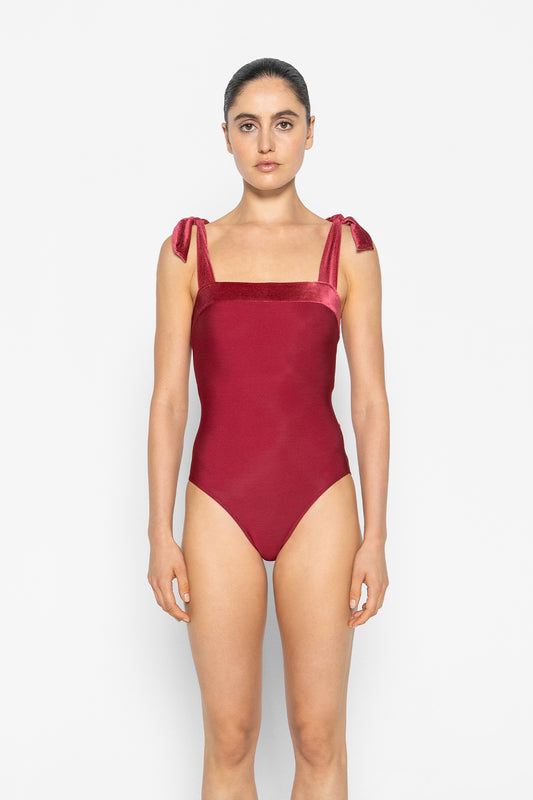Mimi leotard in N-Berry body color with V-Cerise top color