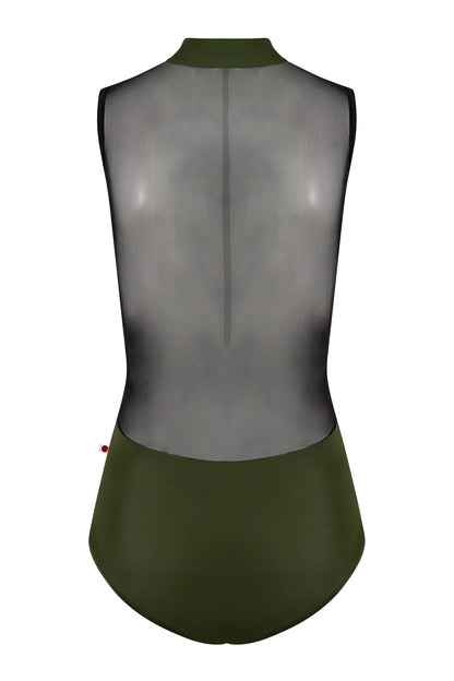Jessica leotard in T-Jungle body color with Mesh Black top color and T-Black trim & zipper color