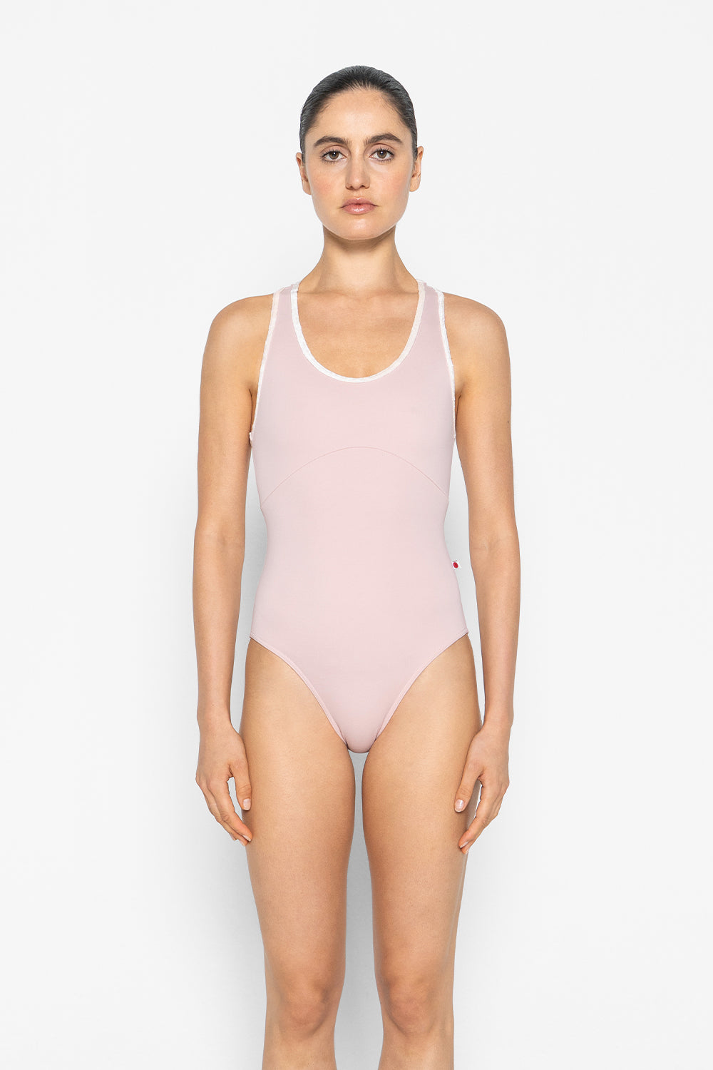 Laura Duo leotard in T-Petal body & tiop color with CV-Misty Rose trim color