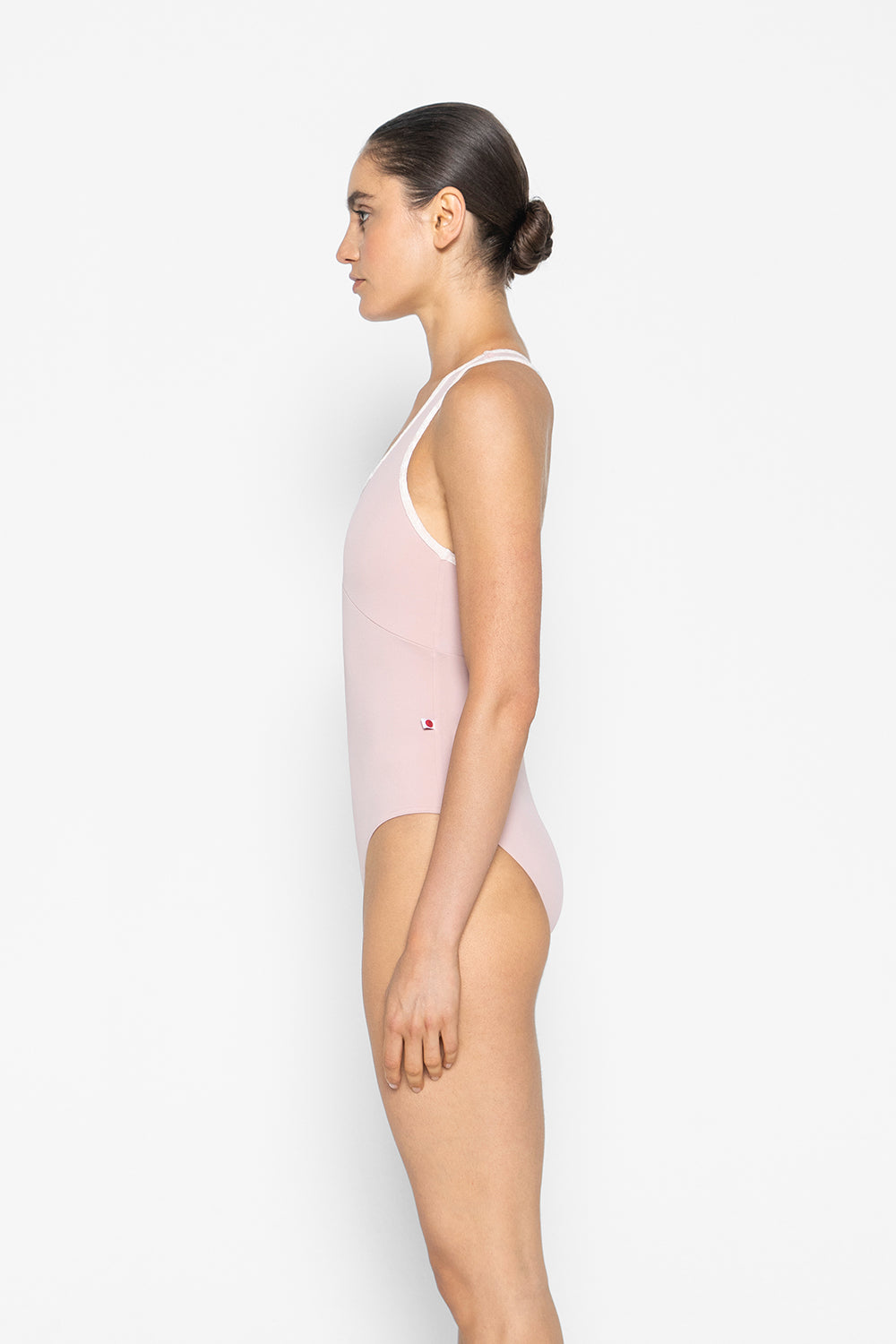 Laura Duo leotard in T-Petal body & tiop color with CV-Misty Rose trim color