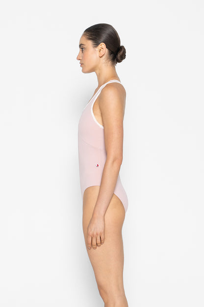 Laura Duo leotard in T-Petal body & tiop color with CV-Misty Rose trim color