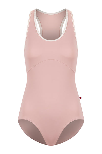 Laura Duo leotard in T-Petal body & tiop color with CV-Misty Rose trim color