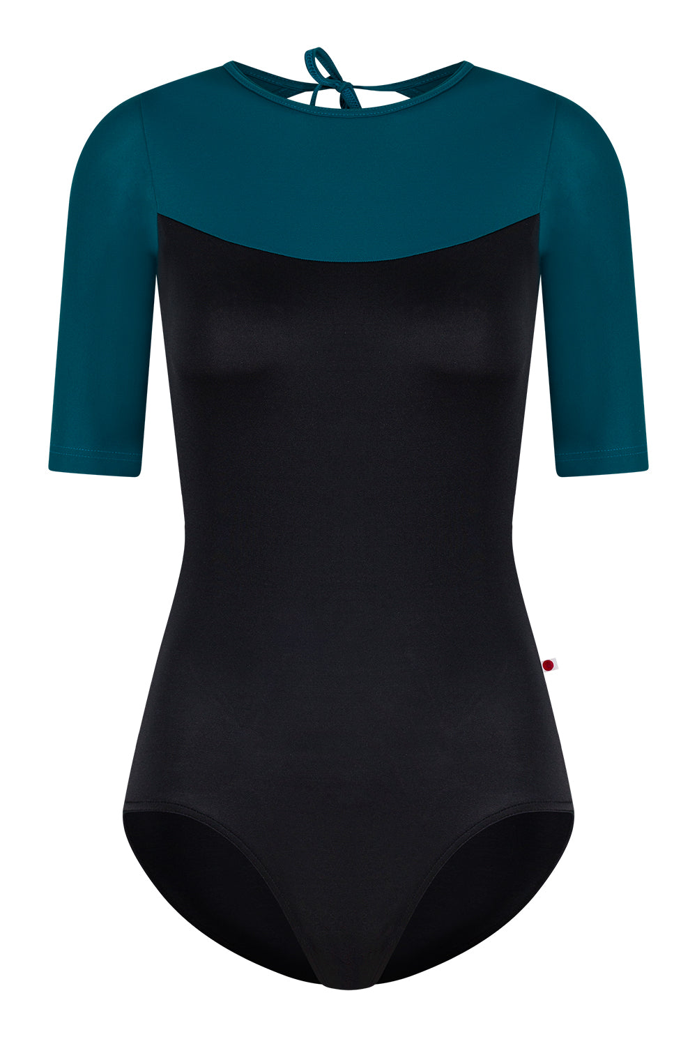 Olivia leotard in T-Black body color with T-Zenith top & trim color and half sleeves