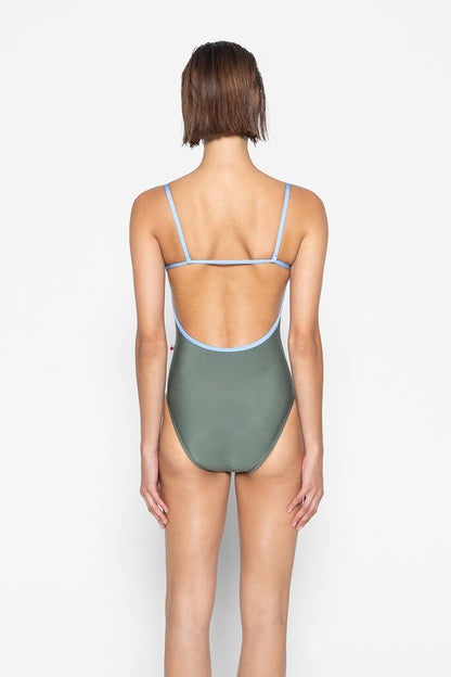 Tamara leotard in N-Sage body color with N-Moontide trim color
