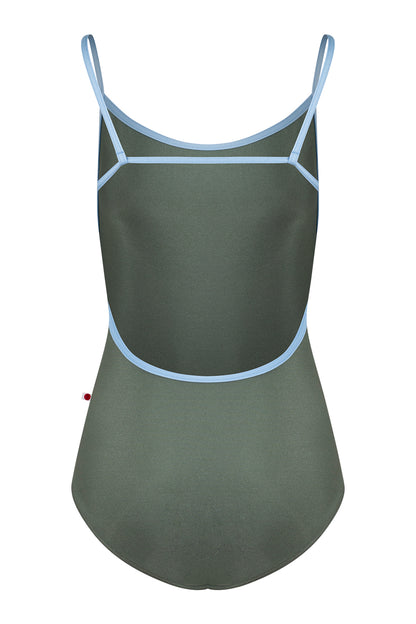 Tamara leotard in N-Sage body color with N-Moontide trim color