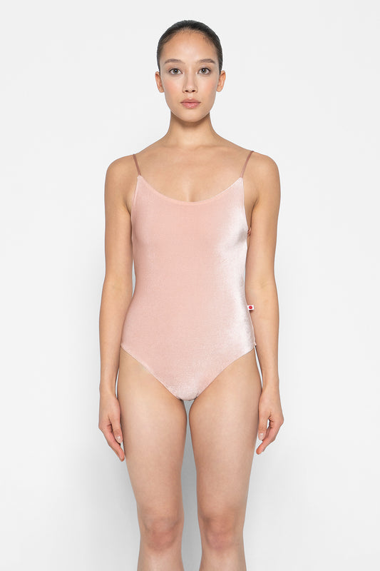 Romy leotard in V-Blush Body color with N-Rosewood inner pannel and N-Rosewood trim color