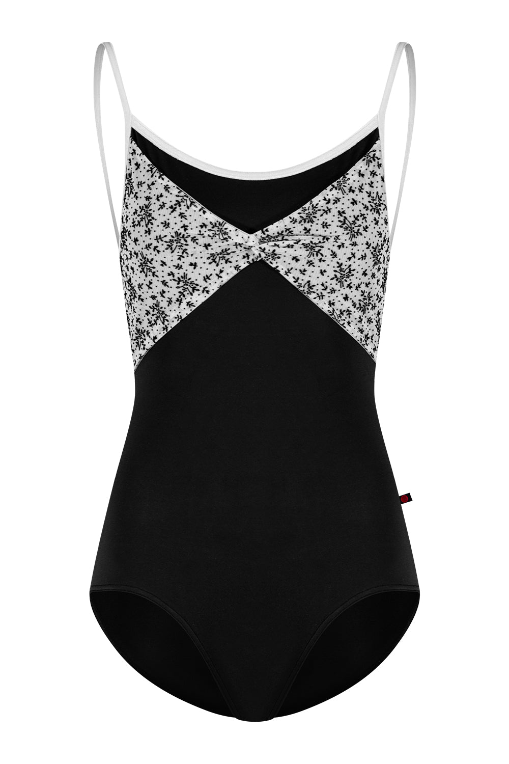 Kathy black label leotard in T-Black body color with Velvet Flocking Mesh top color and V-White trim color