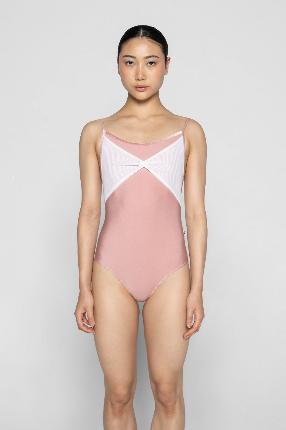 Kathy leotard in N-Antique Rose body color, V-Dreamy trim color with Mesh White overlay