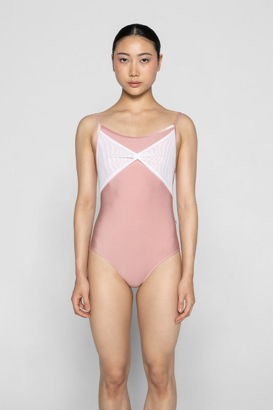 Kathy leotard in N-Antique Rose body color, V-Dreamy trim color with Mesh White overlay
