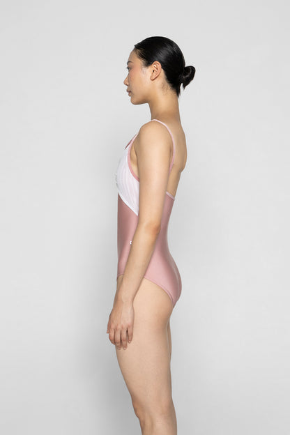 Kathy leotard in N-Antique Rose body color, V-Dreamy trim color with Mesh White overlay