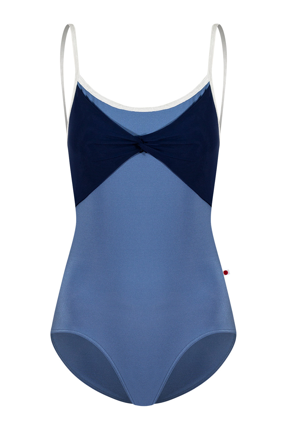 Kathy leotard in N-Arctic body color, CV-White trim color with Mesh Dark Blue overlay
