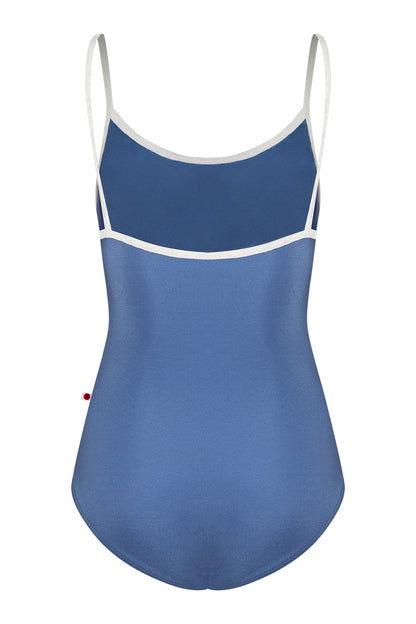 Kathy leotard in N-Arctic body color, CV-White trim color with Mesh Dark Blue overlay