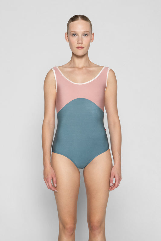 Anna Duo leotard in N-Frost body color with N-Antique Rose top color and CV-Misty Rose trim color