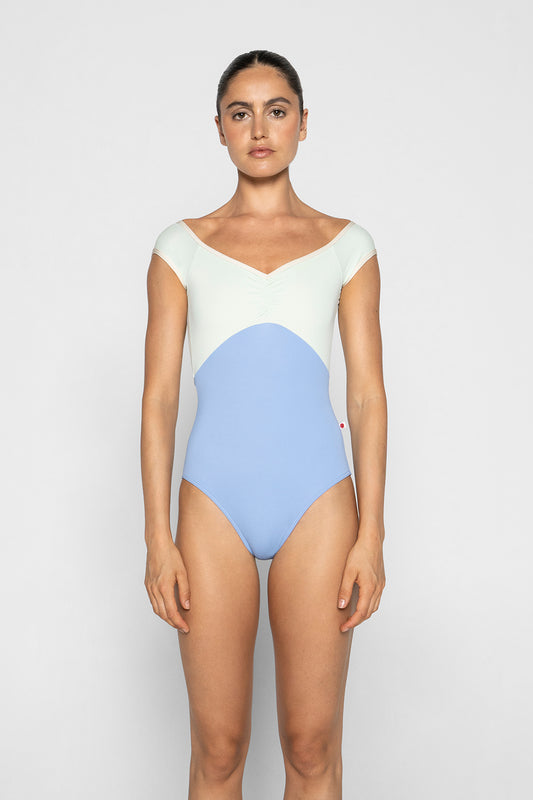 Elli leotard in T-Paradise body color with T-Pistachio top color and N-Pearl trim color
