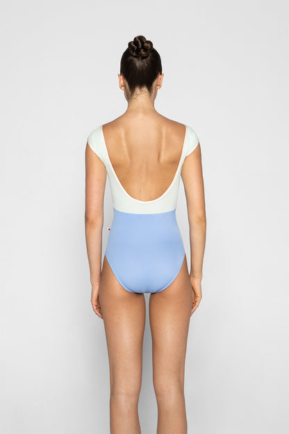 Elli leotard in T-Paradise body color with T-Pistachio top color and N-Pearl trim color