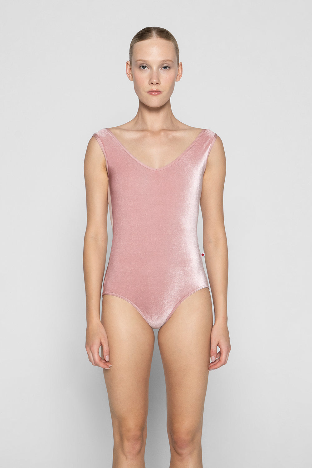 Gina mesh leotard in V-Dreamy body color with Mesh Blush top color and N-Antique Rose trim color