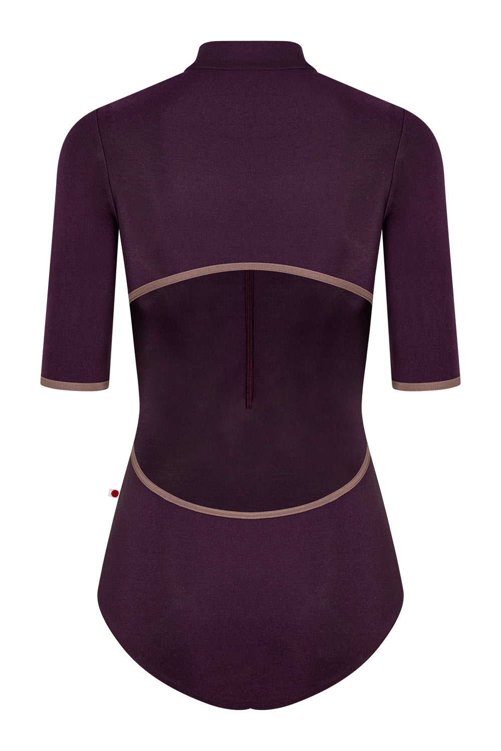 Charlotte leotard in N-Eggplant body color with N-Star trim color and half sleeves