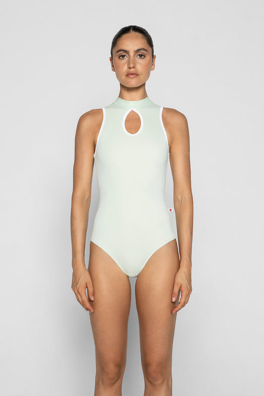 Elise leotard in T-Pistachio body color with T-White trim color