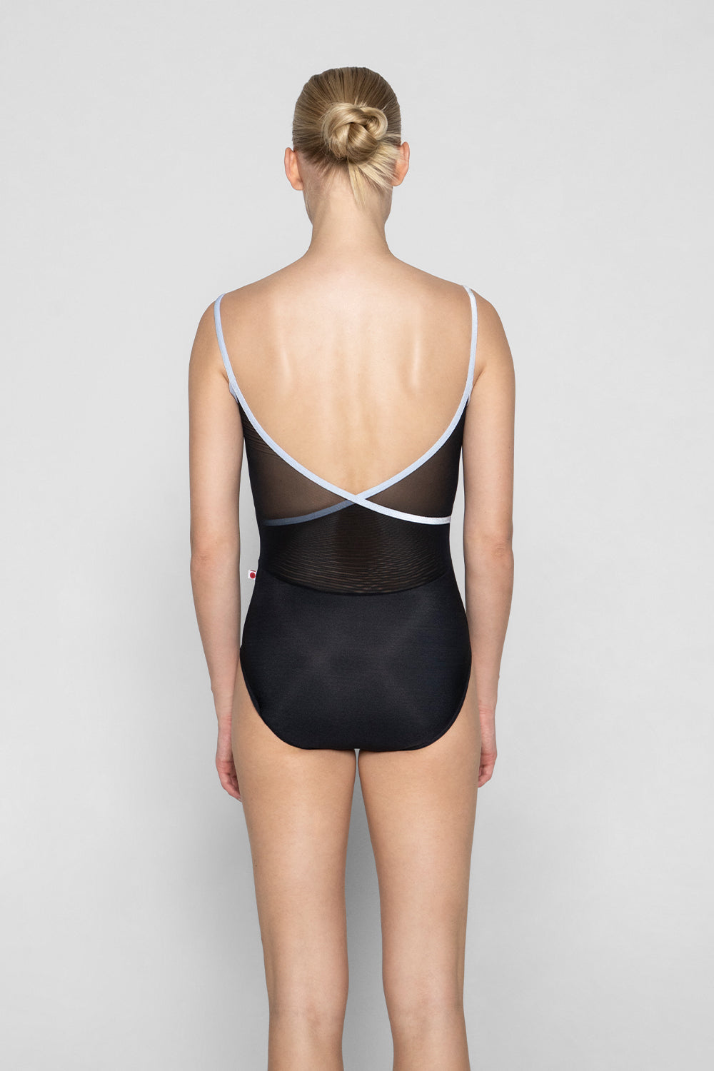 Fiona leotard in N-Black body color with Mesh Black top color and V-Serenade trim color