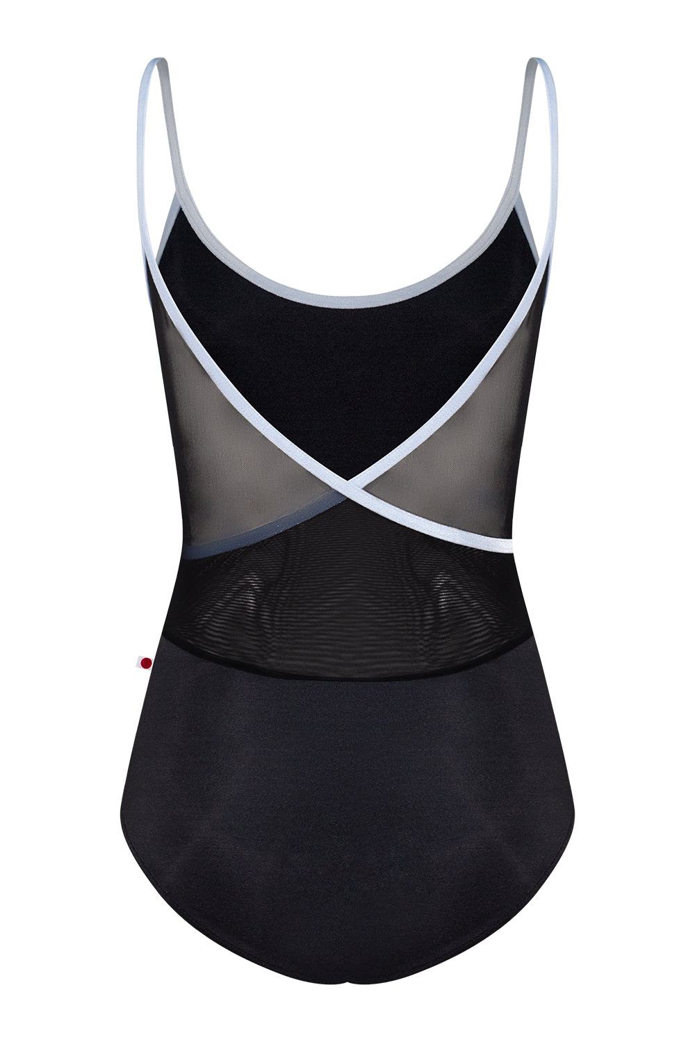 Fiona leotard in N-Black body color with Mesh Black top color and V-Serenade trim color