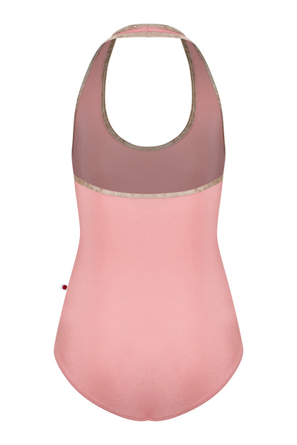Jaione leotard in N-Antique Rose body color with CV-Toffee trim color