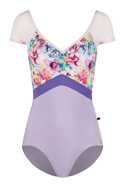 Elli Variation 1 Black Label leotard in N-Poem body color with Floral Print & Mesh Rose top color, N-Rose trim color and T-Wisteria middle band color