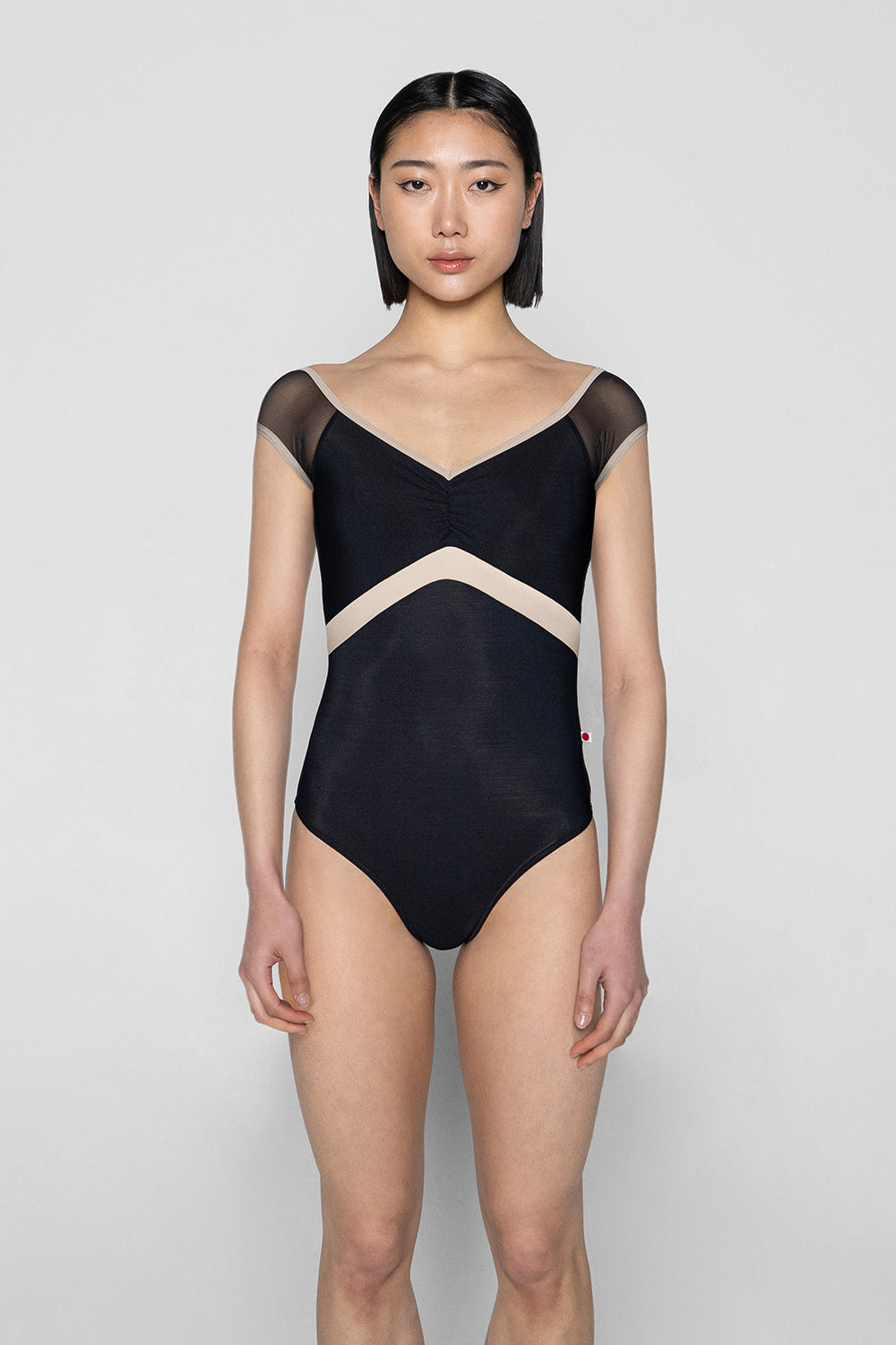 Elli Variation 1 leotard in N-Black body & top color with Mesh Black sleeves and T-Mosaic trim & middle band color