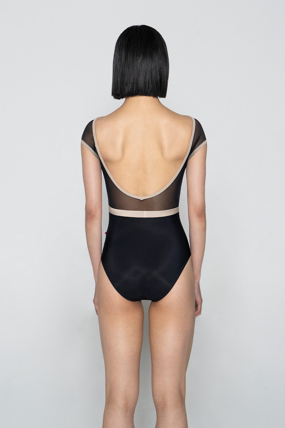 Elli Variation 1 leotard in N-Black body & top color with Mesh Black sleeves and T-Mosaic trim & middle band color
