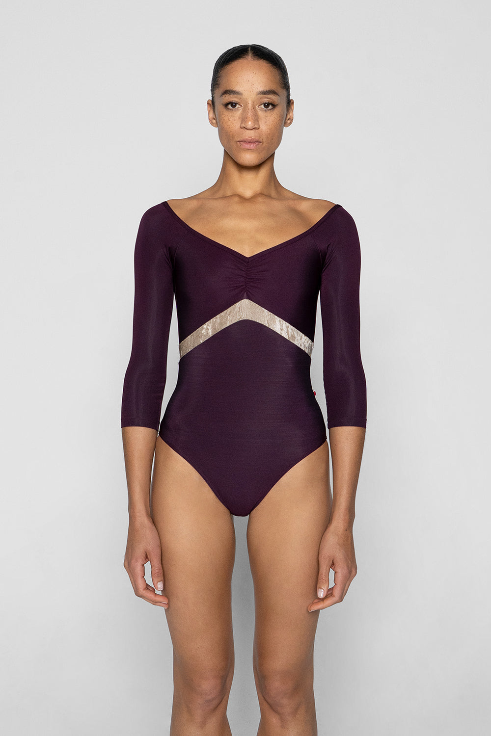 Elli Variation 1 leotard in N-Opera body, top & trim color with CV-Toffee middle band color