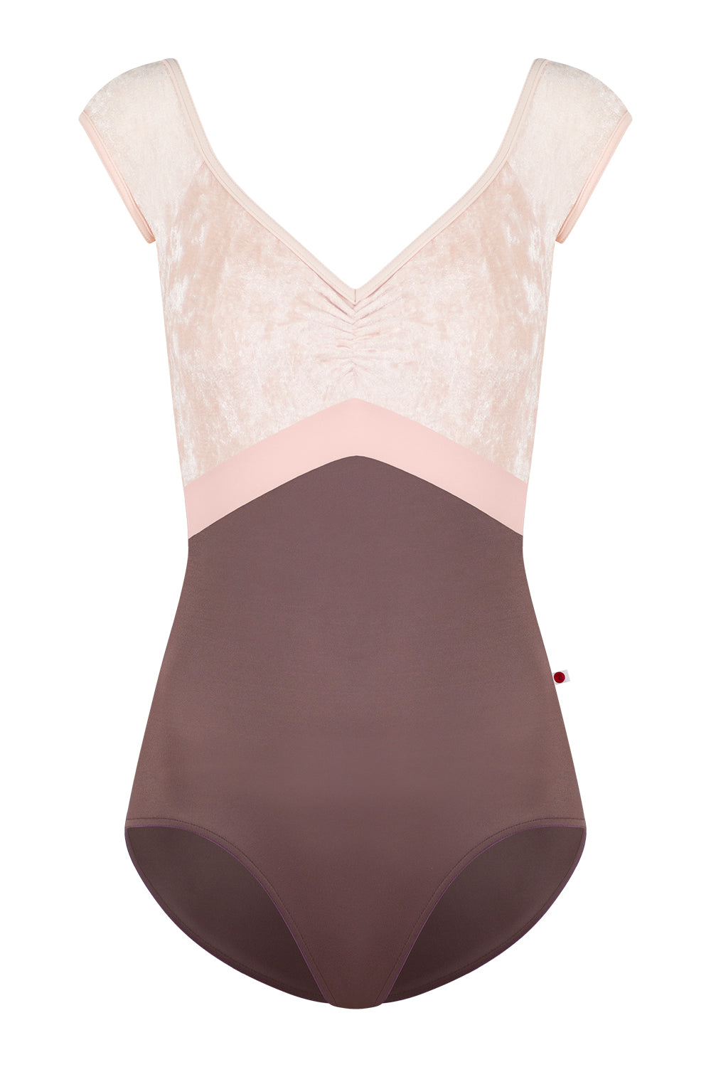 Elli Variation 1 leotard in T-Phantom body color with CV-Misty Rose top color, T-Misty Rose trim color and T-Petal middle band color