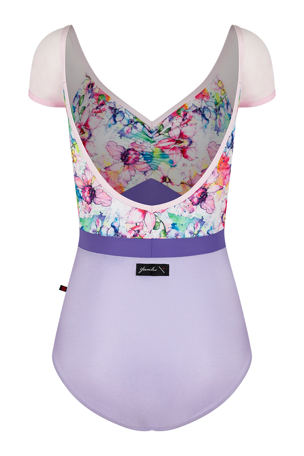 Elli Variation 1 Black Label leotard in N-Poem body color with Floral Print & Mesh Rose top color, N-Rose trim color and T-Wisteria middle band color