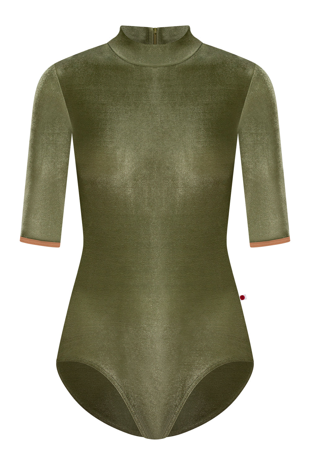 Kumiko leotard in V-Safari body color & half sleeves and T-Sepia trim color