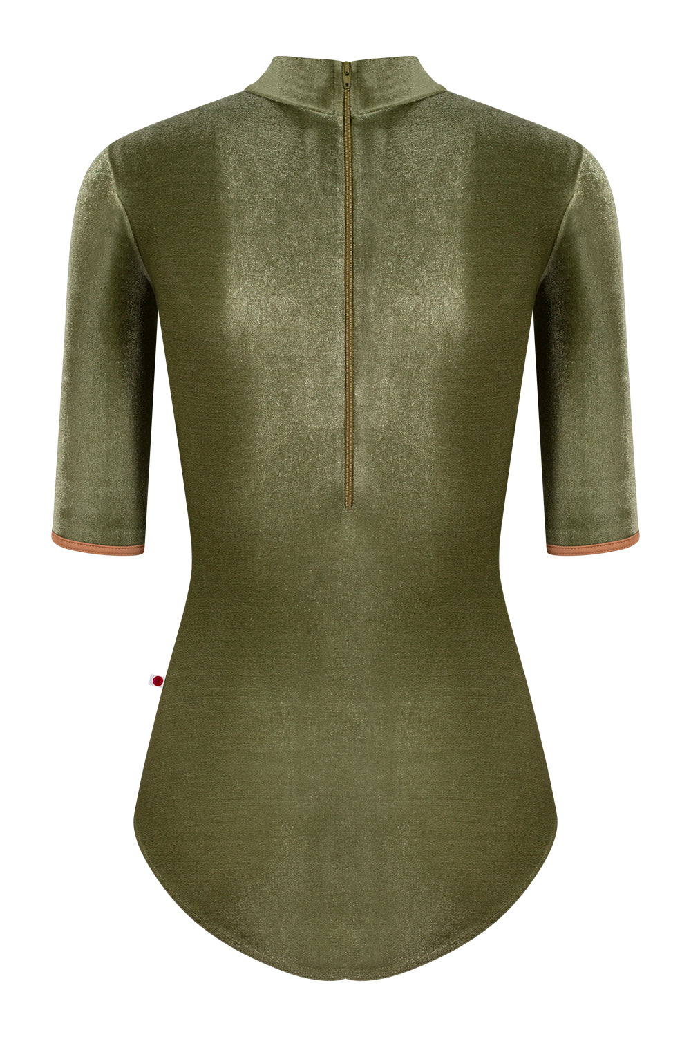 Kumiko leotard in V-Safari body color & half sleeves and T-Sepia trim color