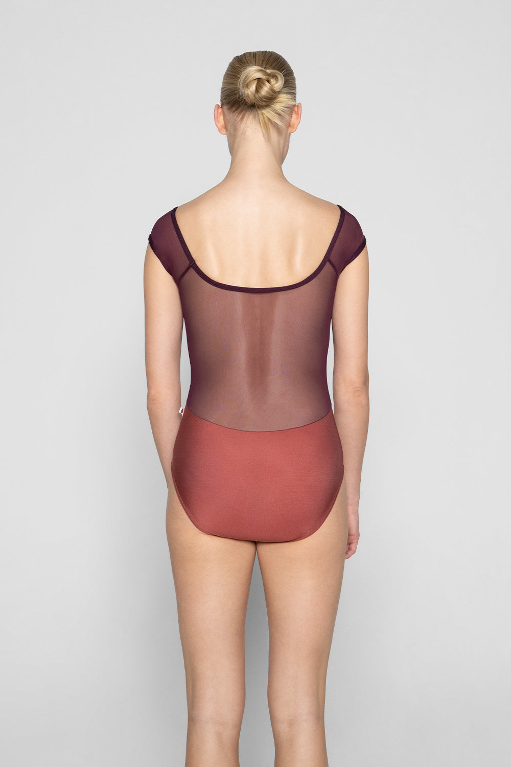 Nina leotard in N-Fox body color with Mesh Opera top color & cap sleeves and N-Opera trim color