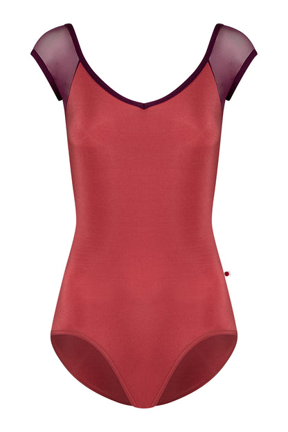 Nina leotard in N-Fox body color with Mesh Opera top color & cap sleeves and N-Opera trim color