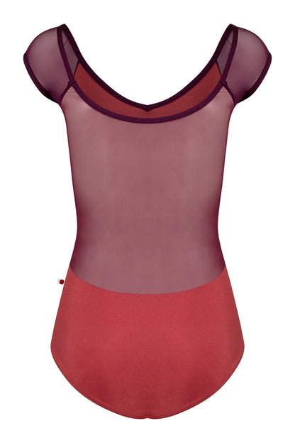 Nina leotard in N-Fox body color with Mesh Opera top color & cap sleeves and N-Opera trim color