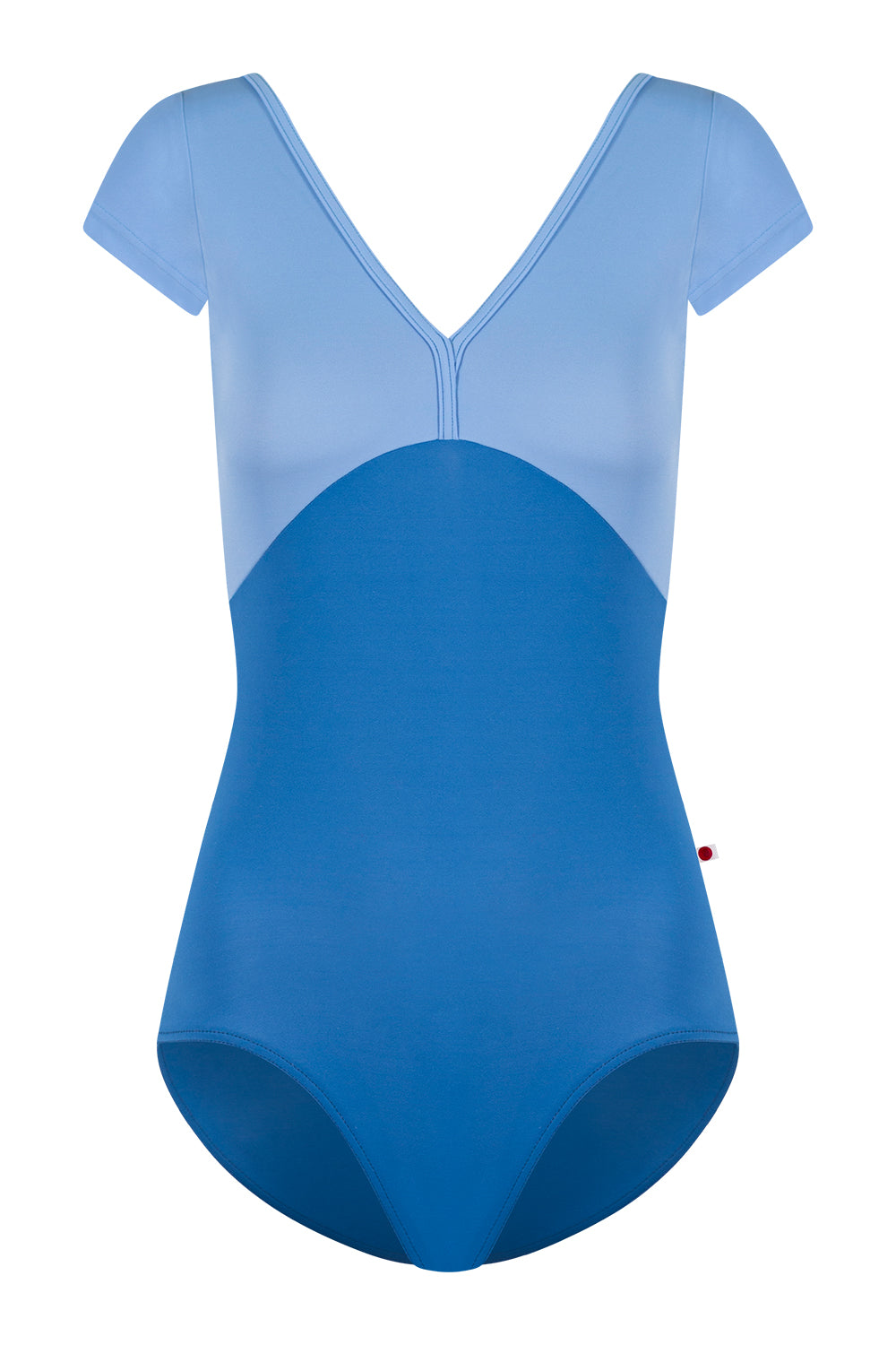 Alicia leotard in T-Lapis body color with T-Paradise top, trim and short sleeve color
