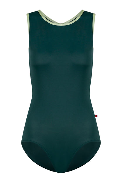 Larissa leotard in T-Kale body color with N-Ginko trim color