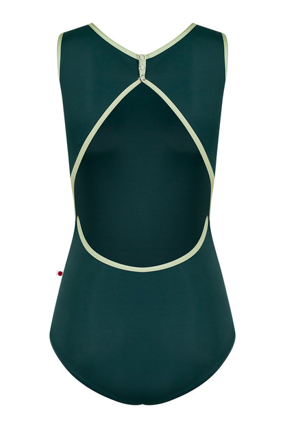 Larissa leotard in T-Kale body color with N-Ginko trim color