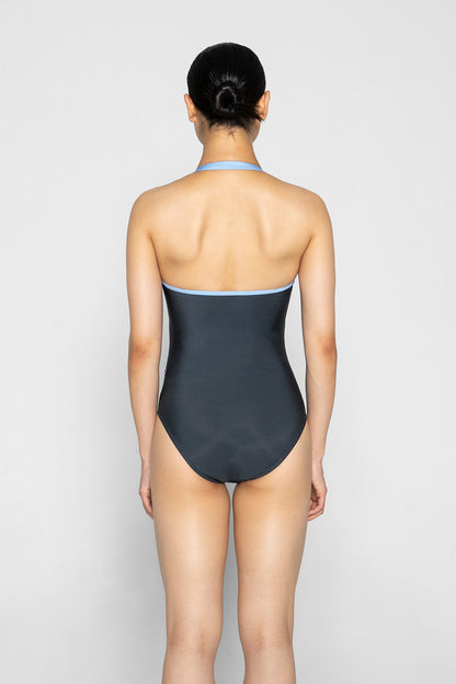 Lena leotard in N-Titanium body color with  N-Moontide trim color